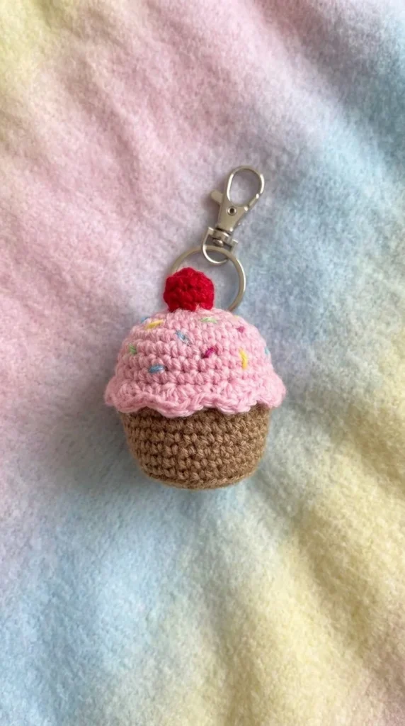Mini Cupcake Crochet Keychain