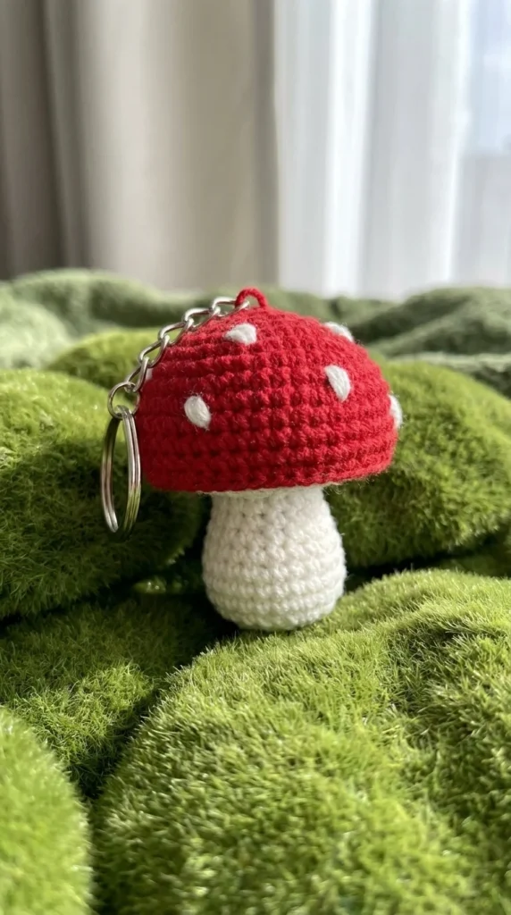 Mini Mushroom Crochet Keychain