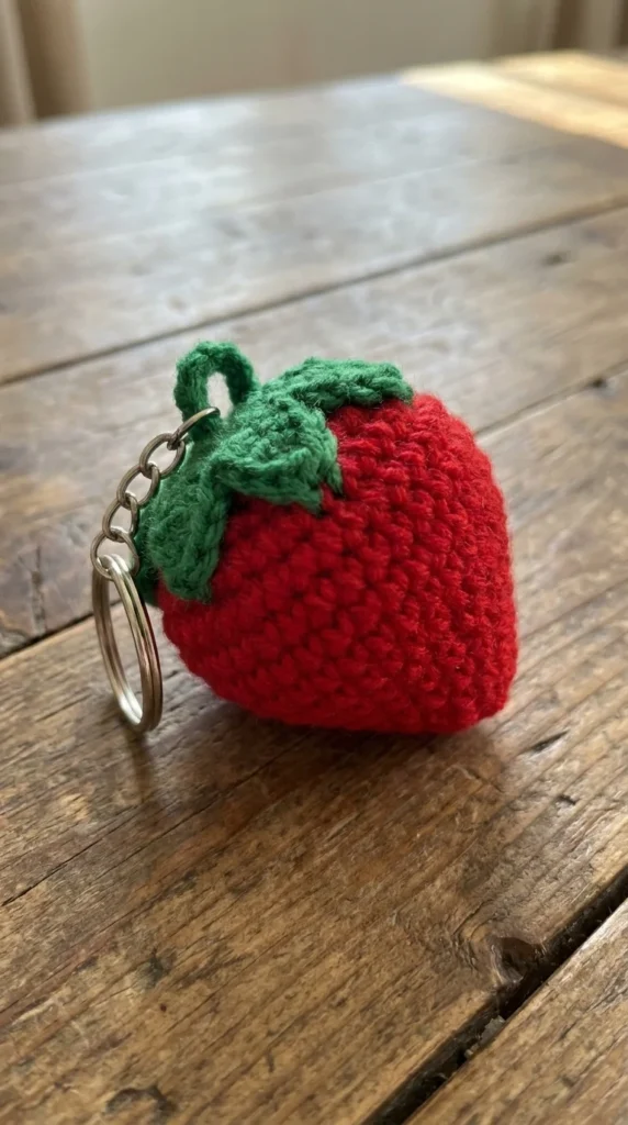 Mini Strawberry Crochet Keychain