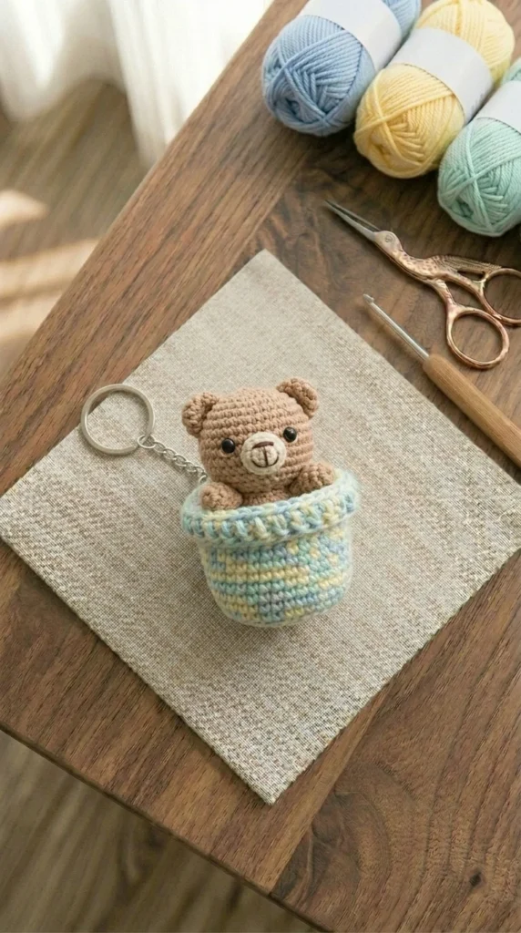 Crochet Bear Cup Keychain