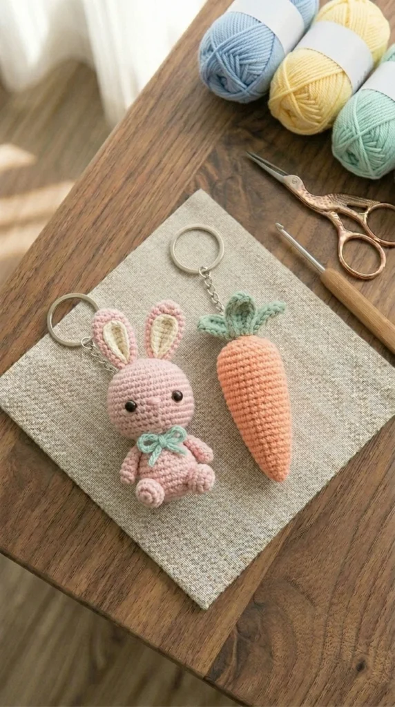 Crochet Rabbit Carrot Pair Keychain