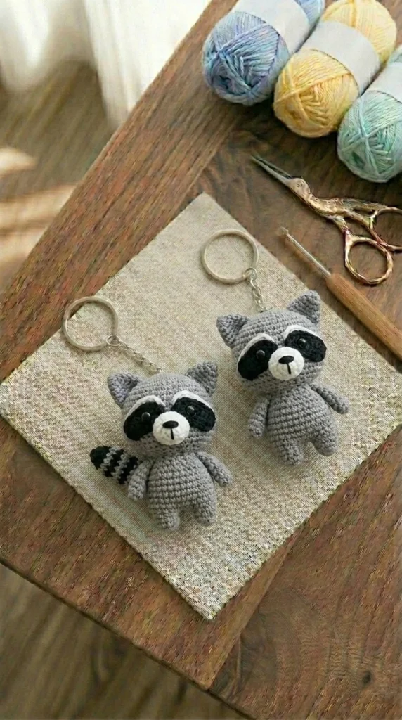 Crochet Raccoon Keychain
