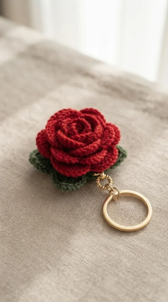 Classic Crochet Rose Keychain