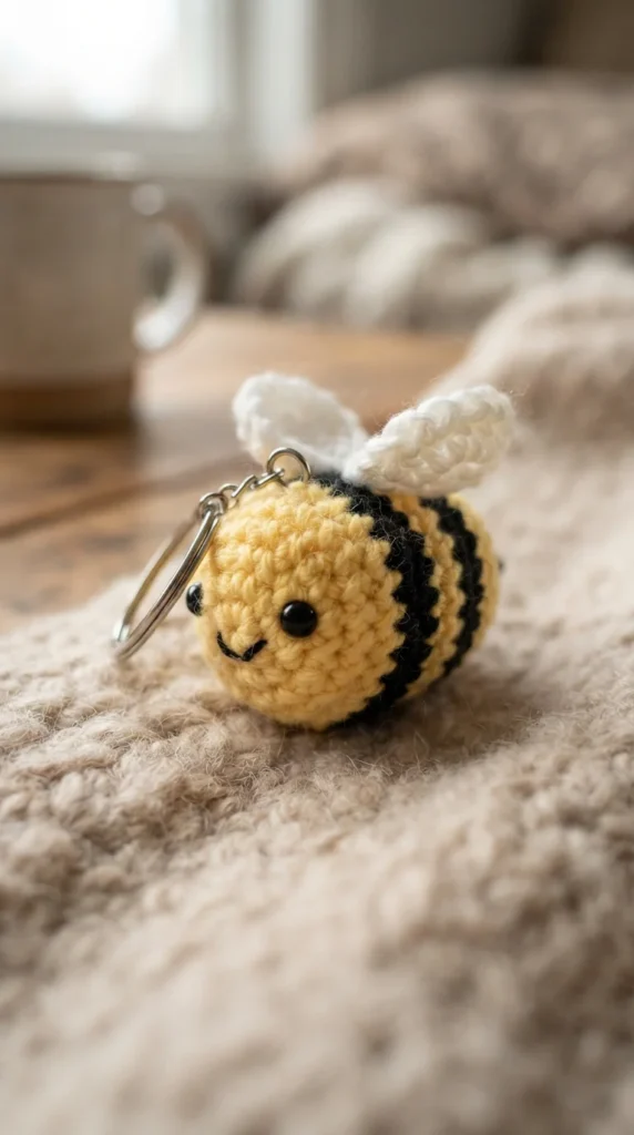 Crochet Bee Keychain Charm