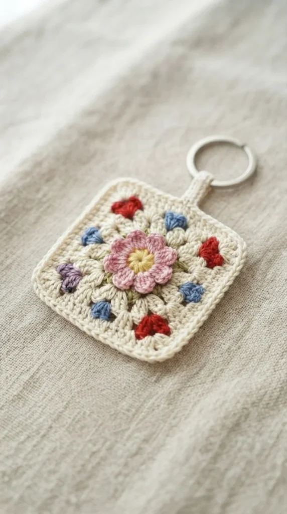 Granny Square Flower Keychain