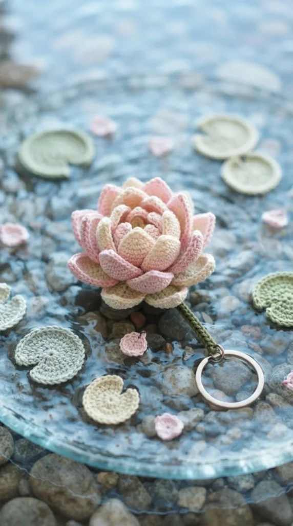 Mini Crochet Lotus Keychain