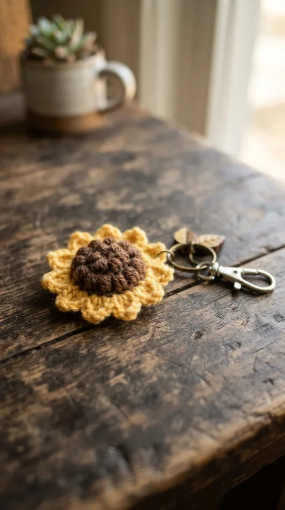Tiny Sunflower Crochet Keyring